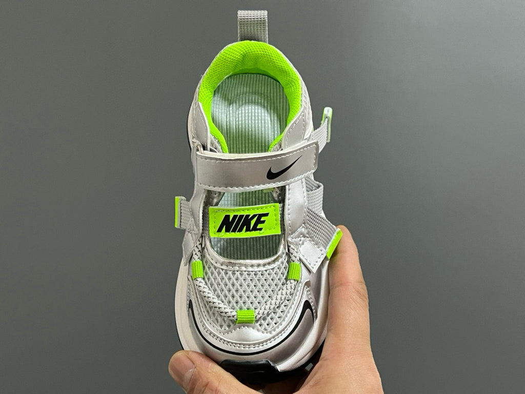 Nike Velcro Mesh Daddy Shoes for Kids" white , gray