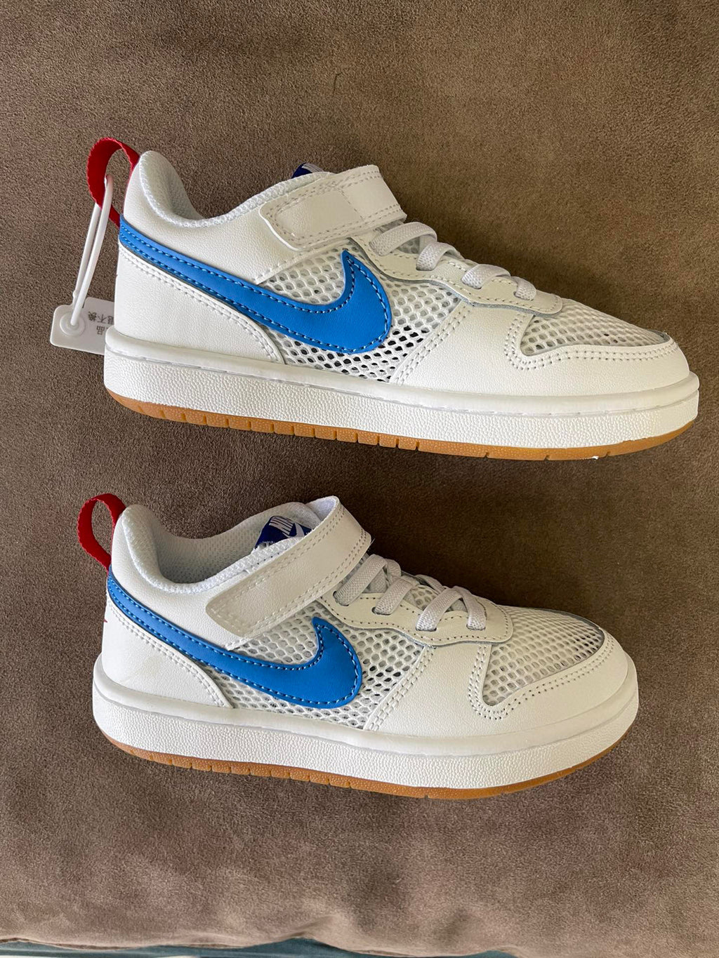 NIKE workwear Air Force One mesh elastic band Velcro children's shoes" white, blue"