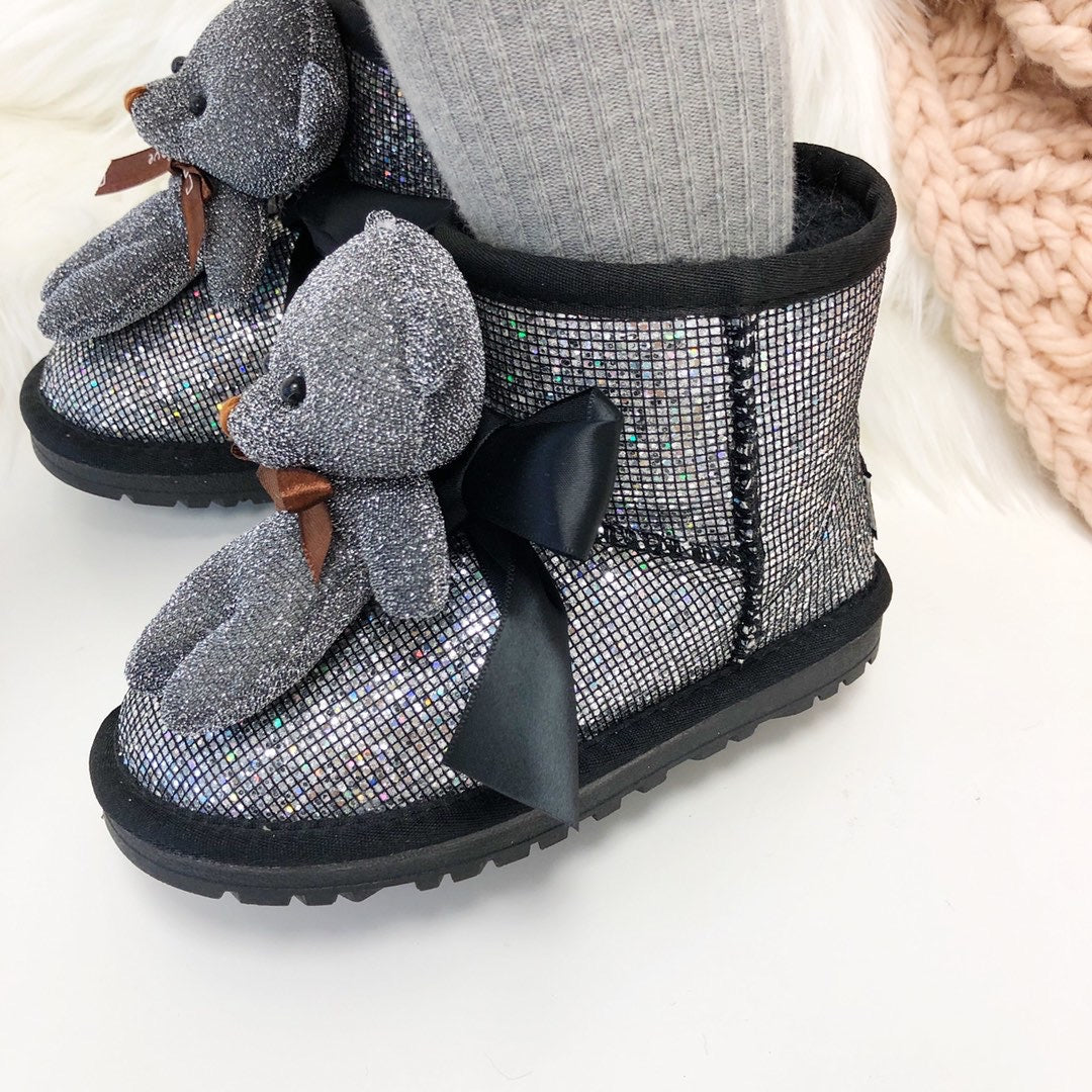 UGG Bear Snow Boots"silver and black"