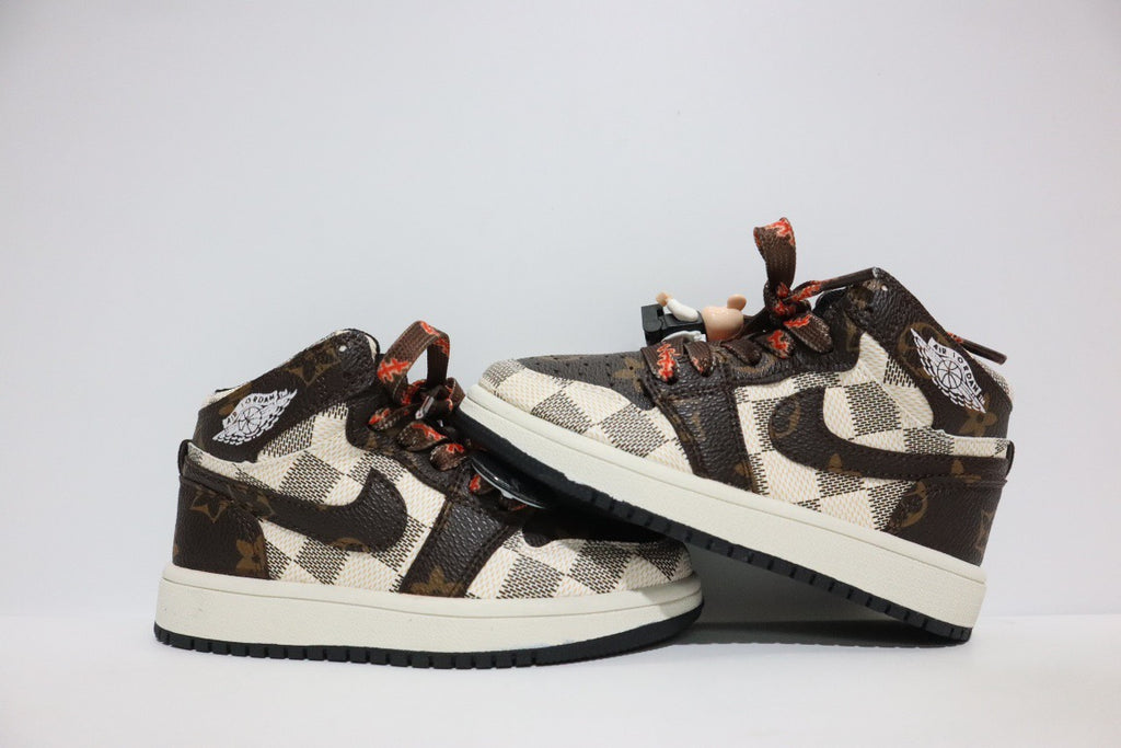 Joe 1 chessboard Lego high school children's shoes" brown, cream, off white"