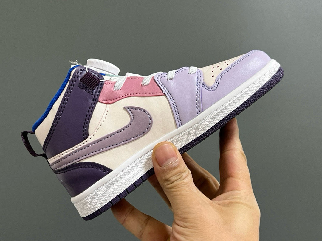Qiaoyi mid-cut buckle children's shoes" cream, purple, pink"