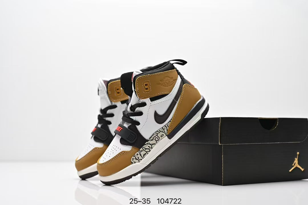 Jordan 312 high top children's shoes full second layer leather" white, brown"