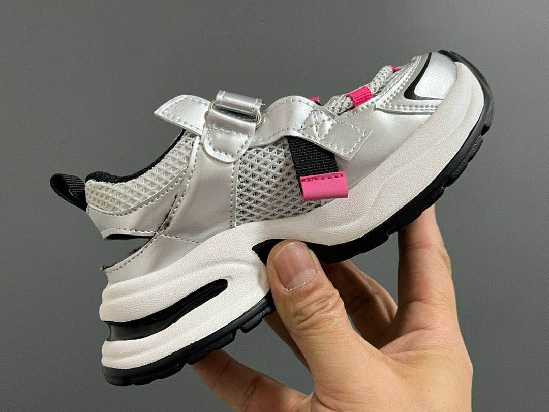 Nike Velcro Mesh Daddy Shoes for Kids" white , silver"
