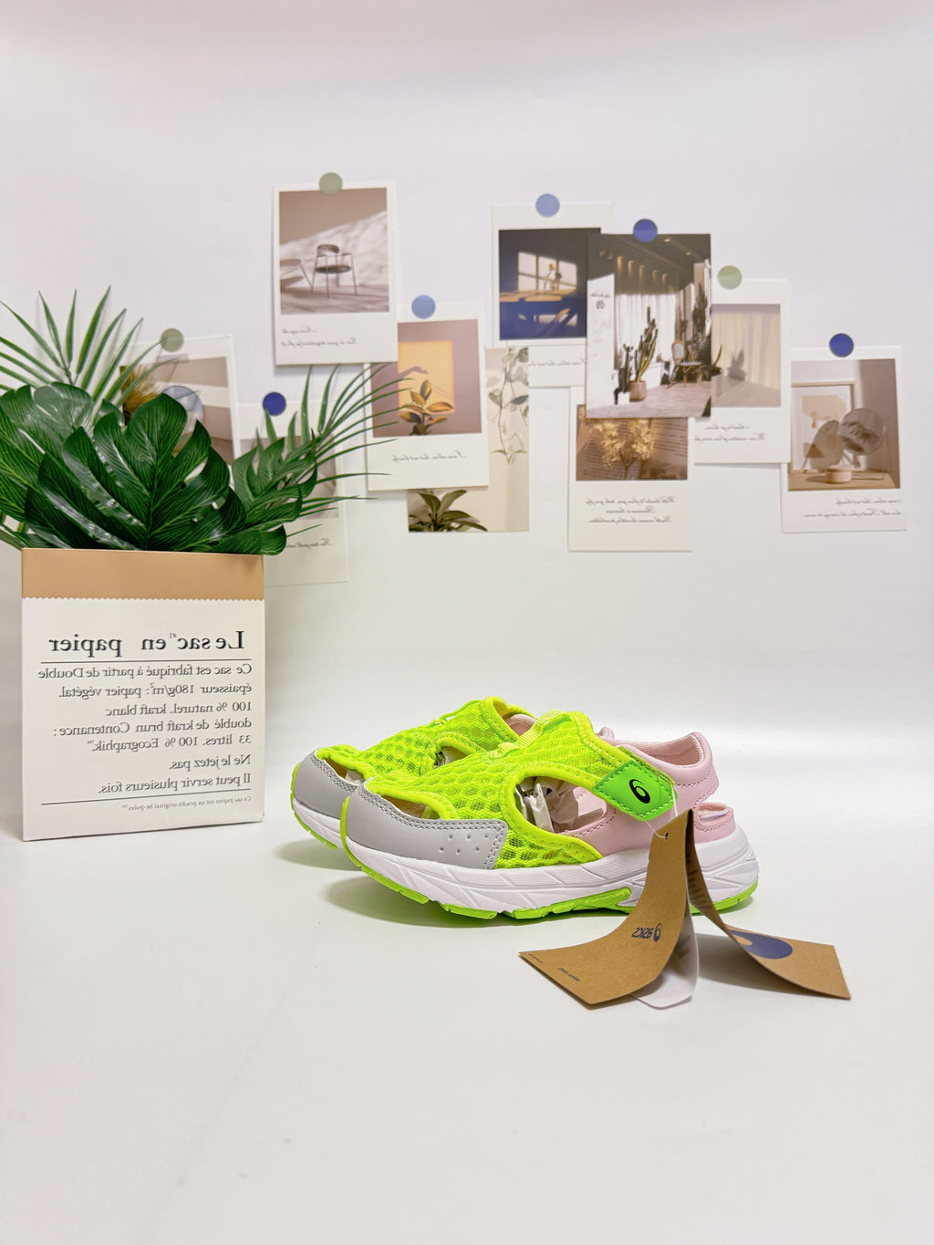 YSS new Velcro sandals" lime green and light pink"