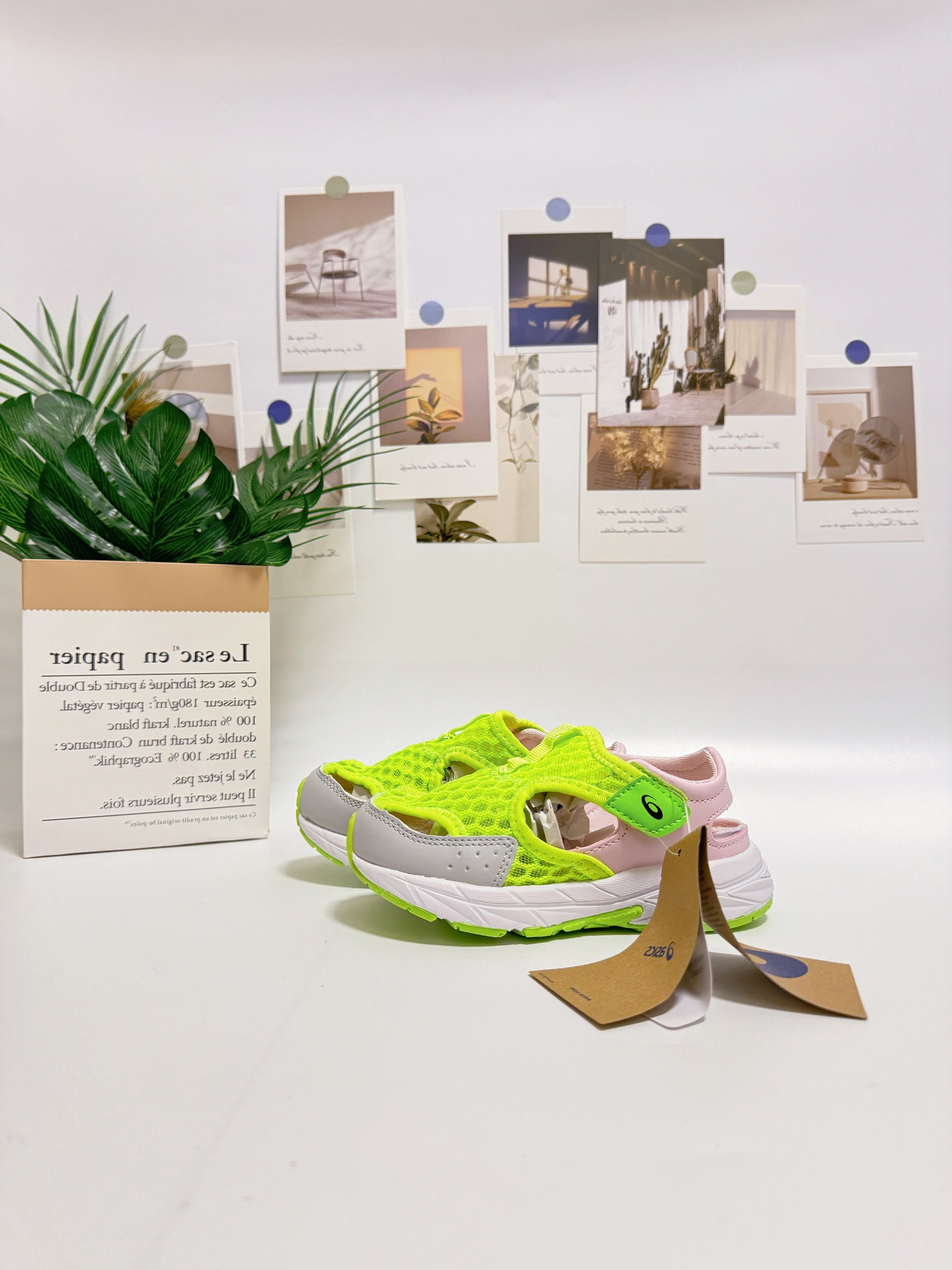 YSS new Velcro sandals" lime green and light pink"