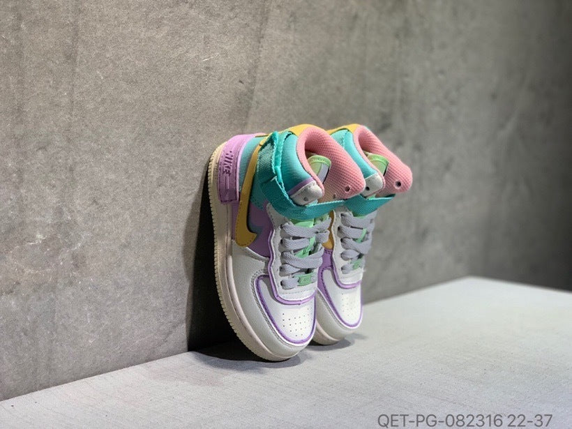 High-top Macaron Air Force" white, purple, Turquoise"