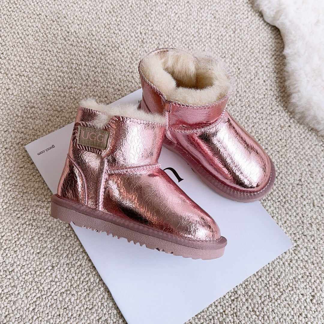 U-GG fur and leather waterproof side-stitched bright leather" pink"