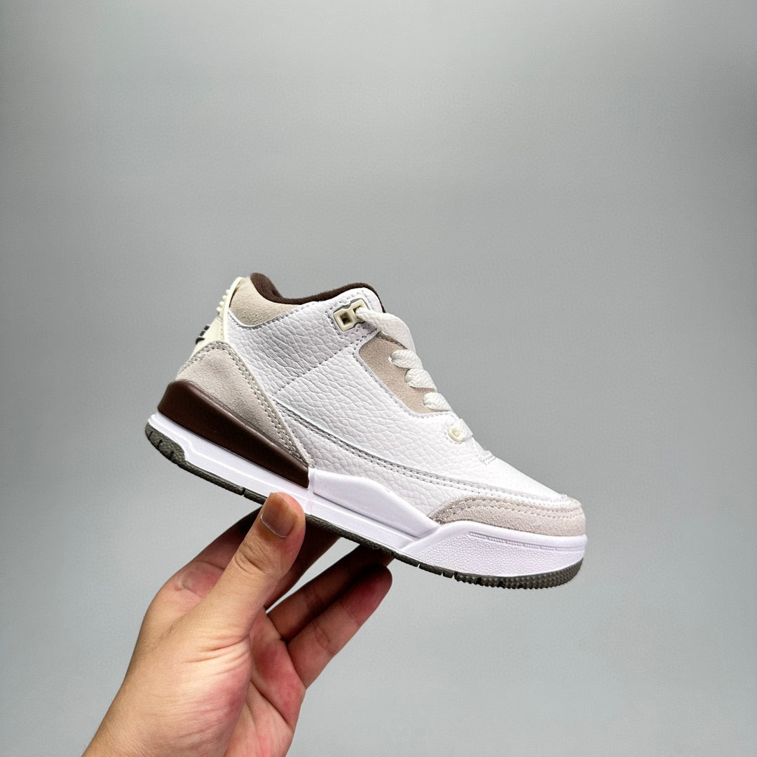 Jordan 3 children's shoes" white, light gray, dark brwon"