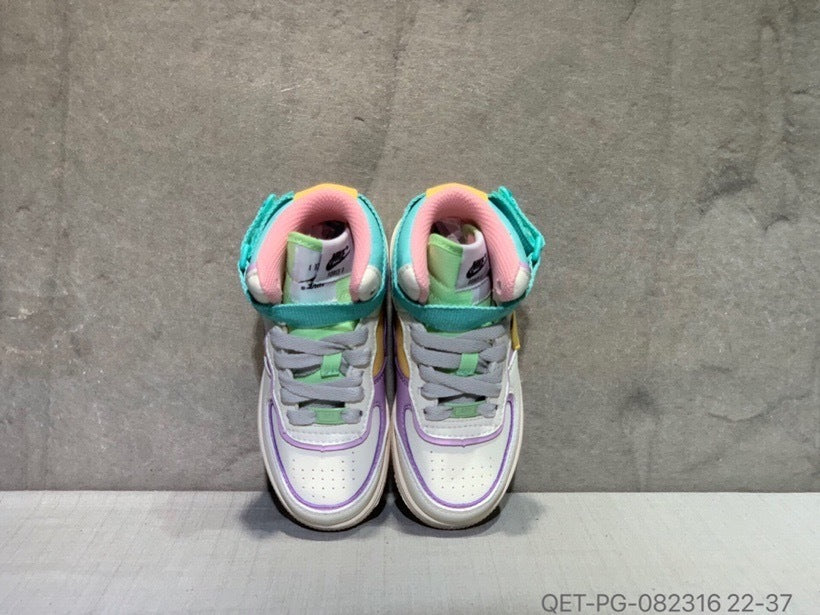 High-top Macaron Air Force" white, purple, Turquoise"