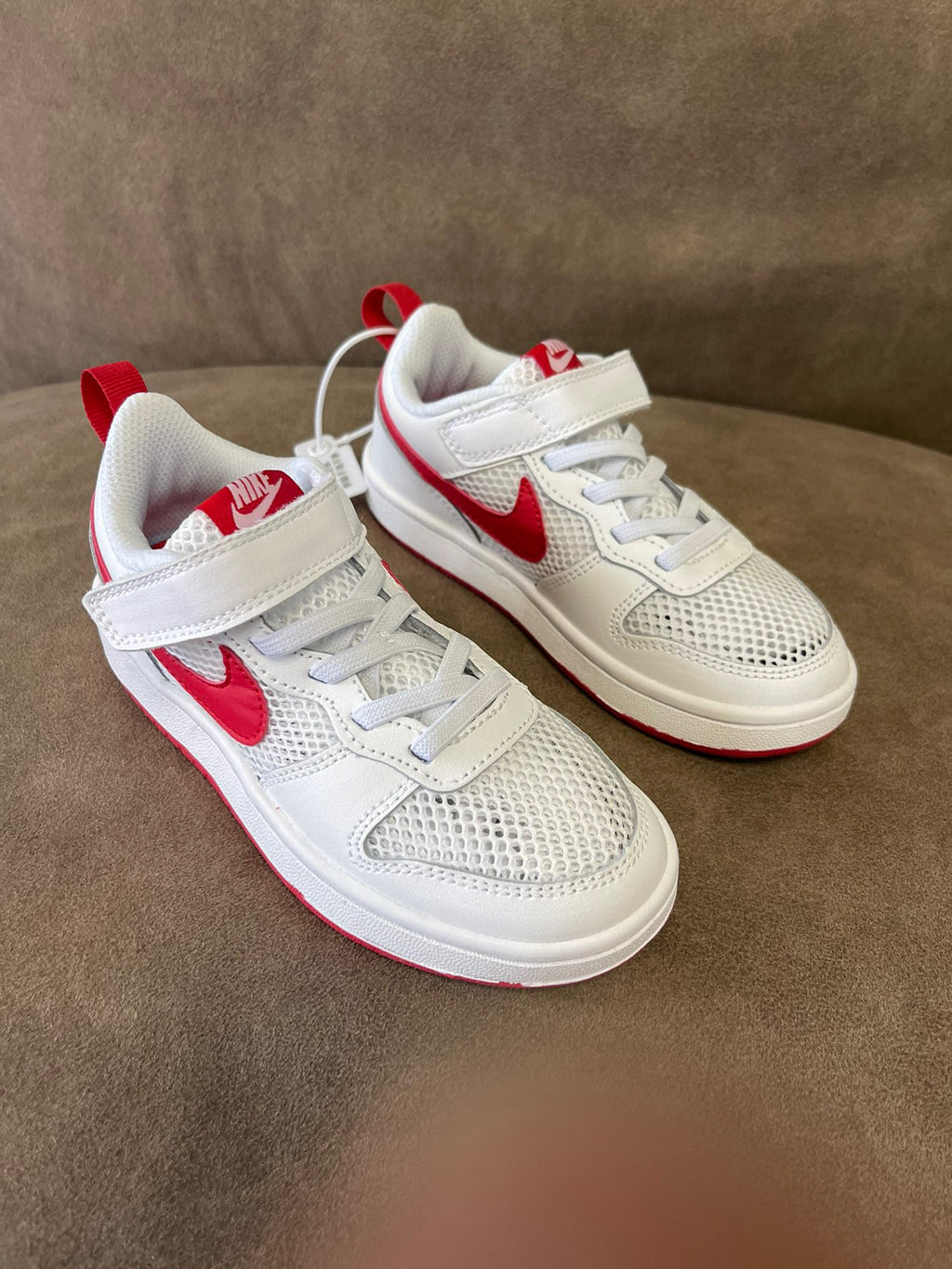 NIKE workwear Air Force One mesh elastic band Velcro children's shoes" white, red"