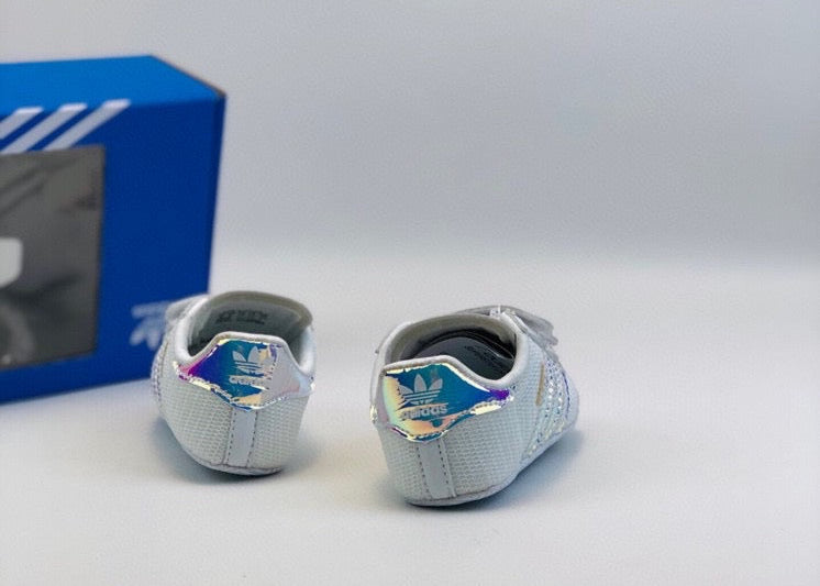 Adidas baby shoes" white, blue, silver"