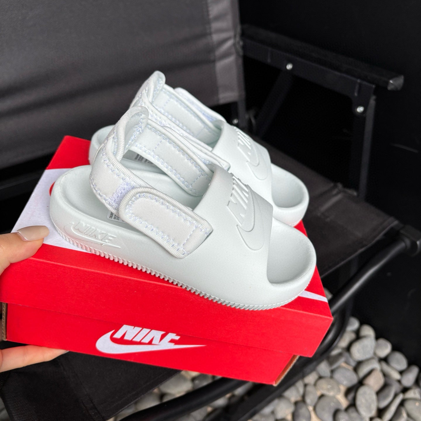 Nike open toe Velcro two-way sandals" white"