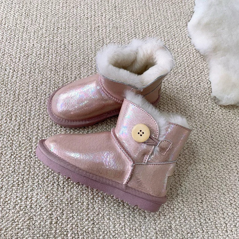 U-GG fur and leather waterproof side-stitched bright leather" pink"