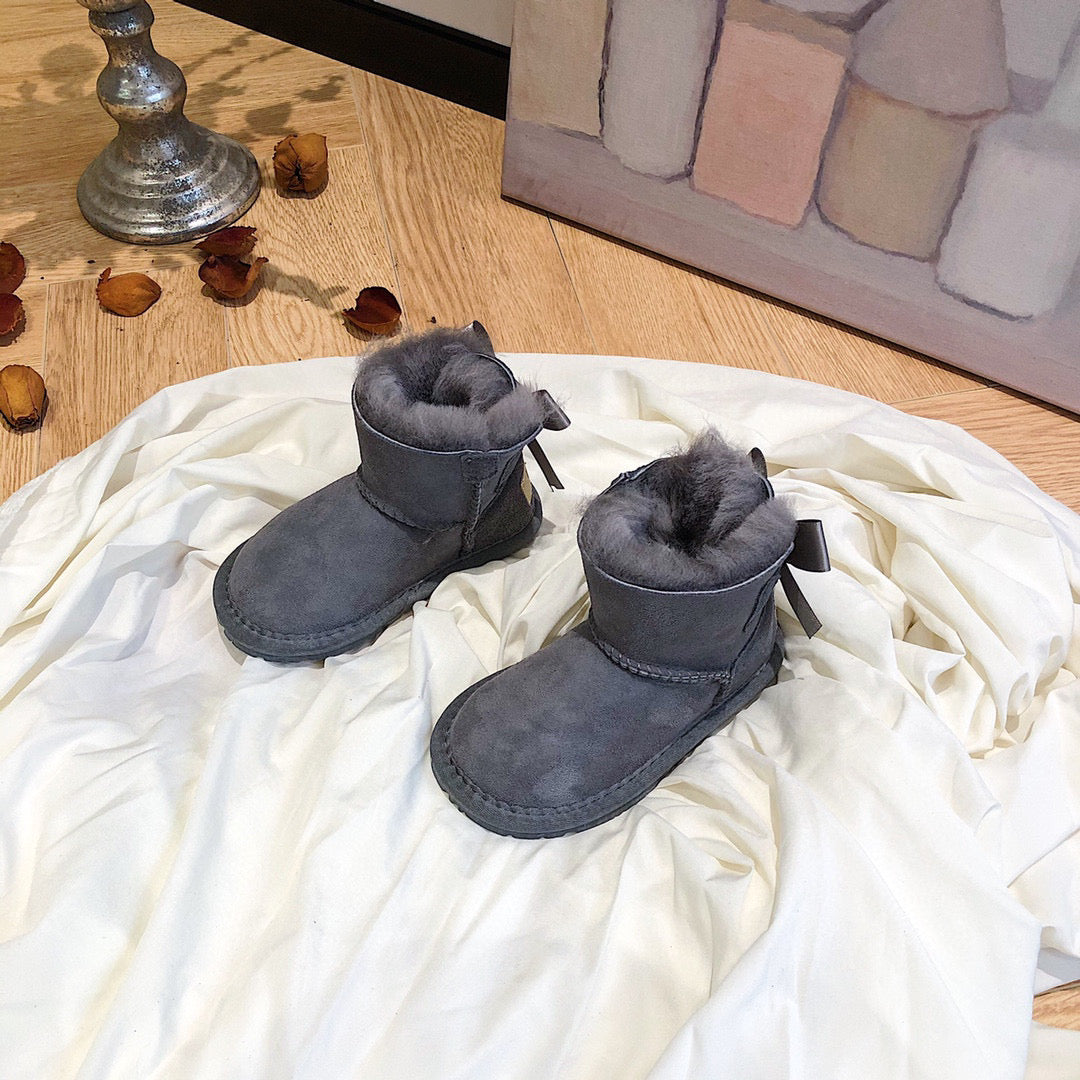 UGG bow wool integrated toddler shoes snow boots" gray"