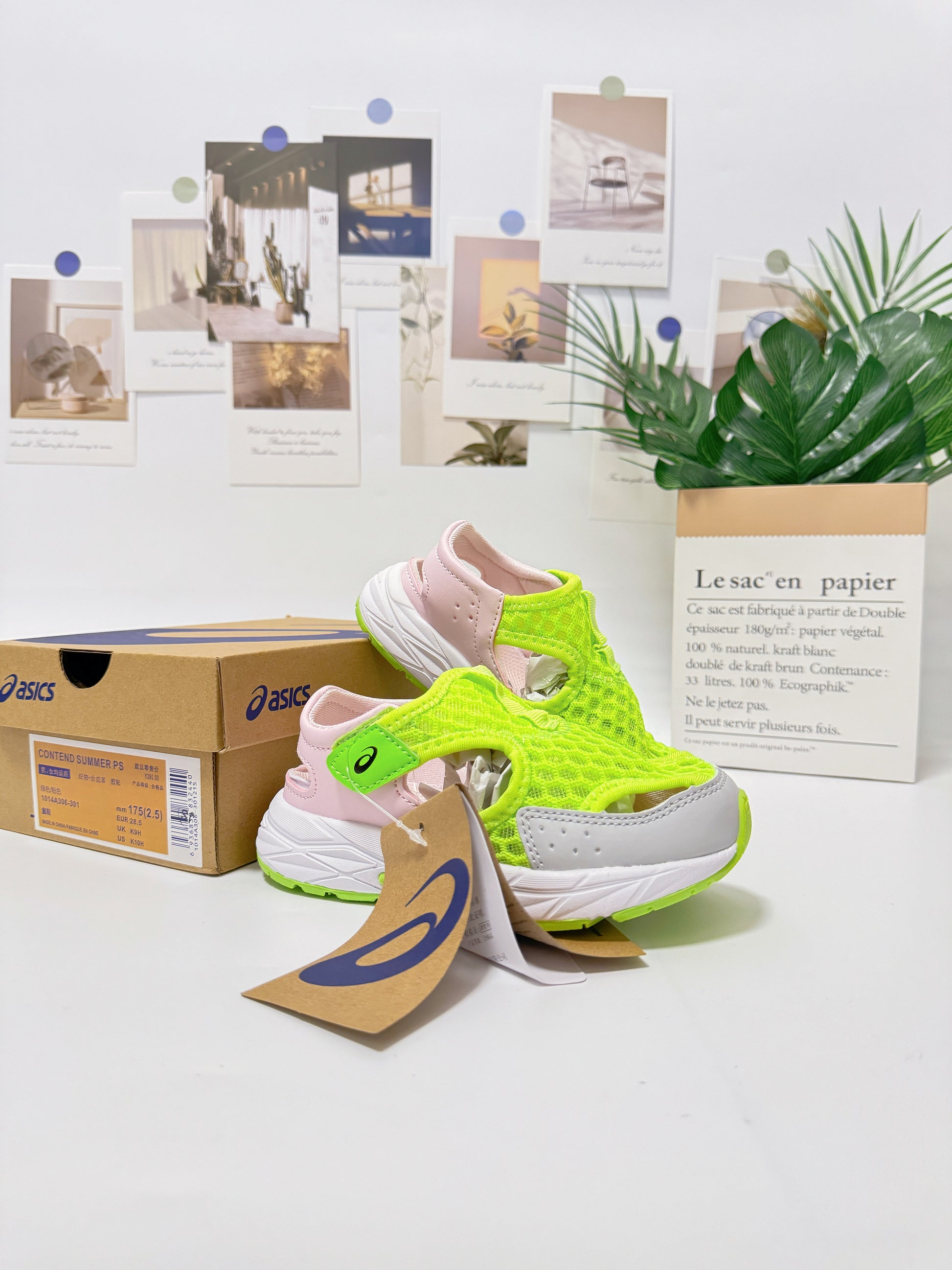 YSS new Velcro sandals" lime green and light pink"