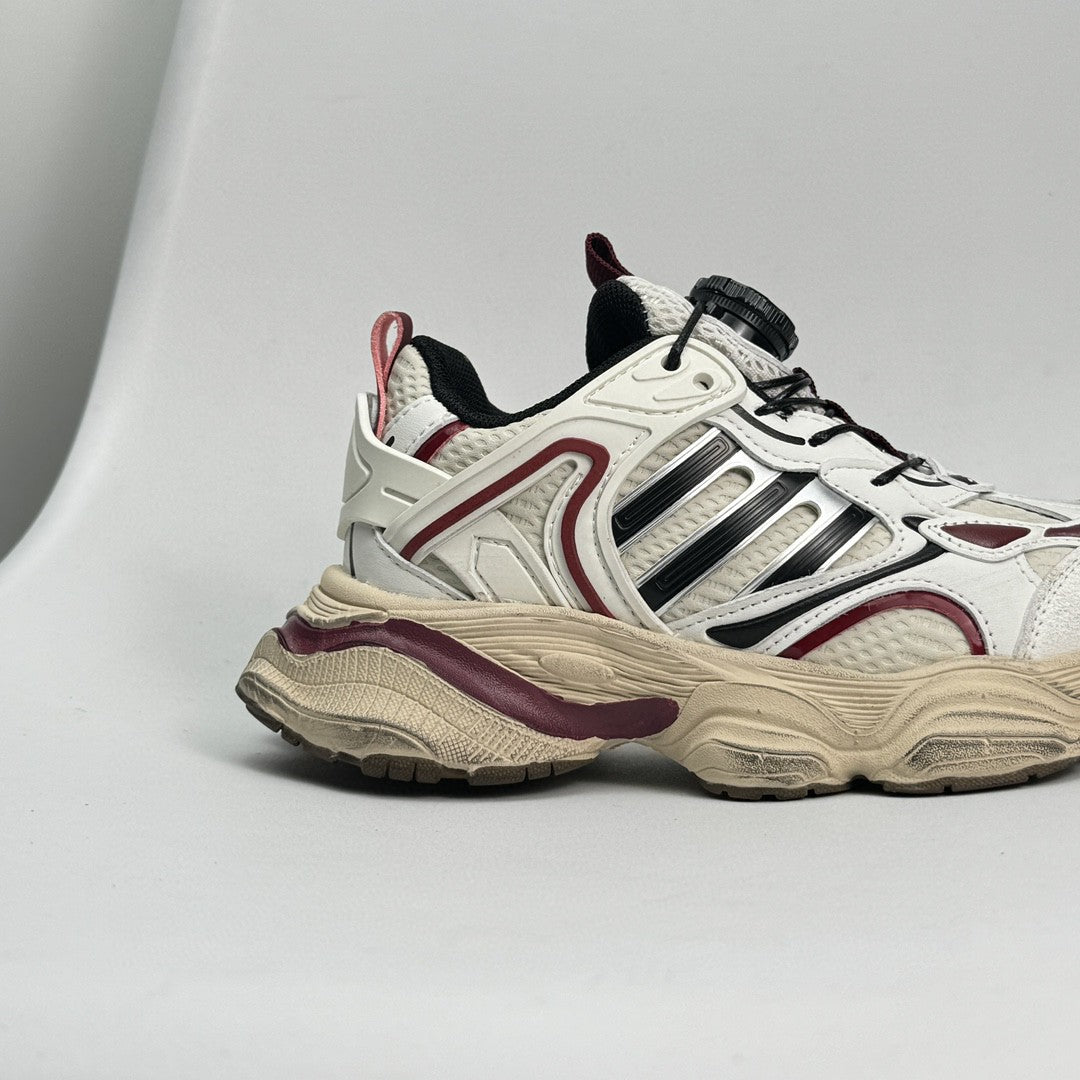 Adidas XLG Runner Deluxe runner dad shoes" cream, white, burgundy"