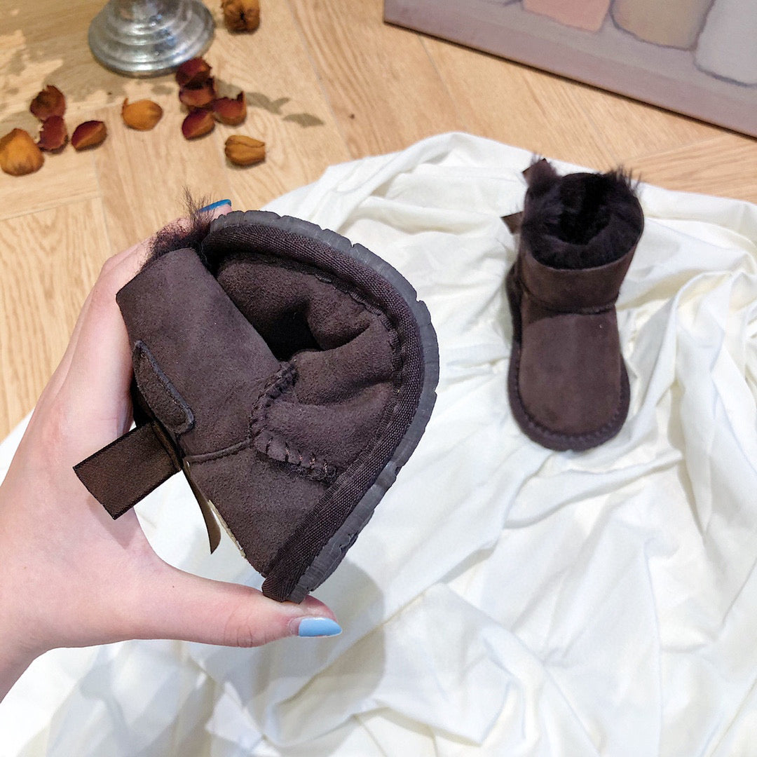 UGG bow wool integrated toddler shoes snow boots" dark brown"