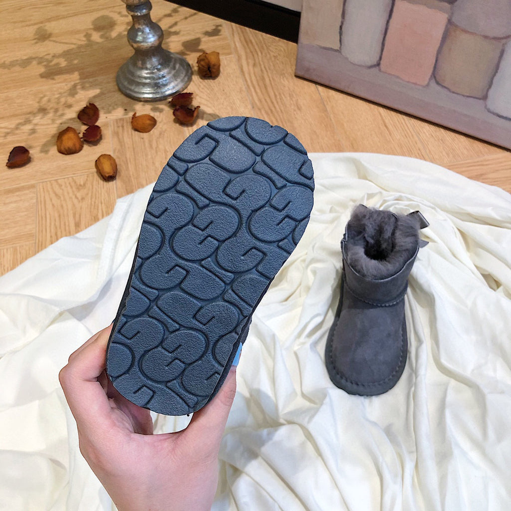 UGG bow wool integrated toddler shoes snow boots" gray"