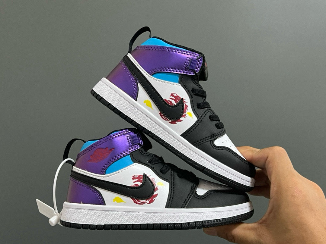 Joe 1 Zhongbang lock children's sports shoes" white, black, purple"