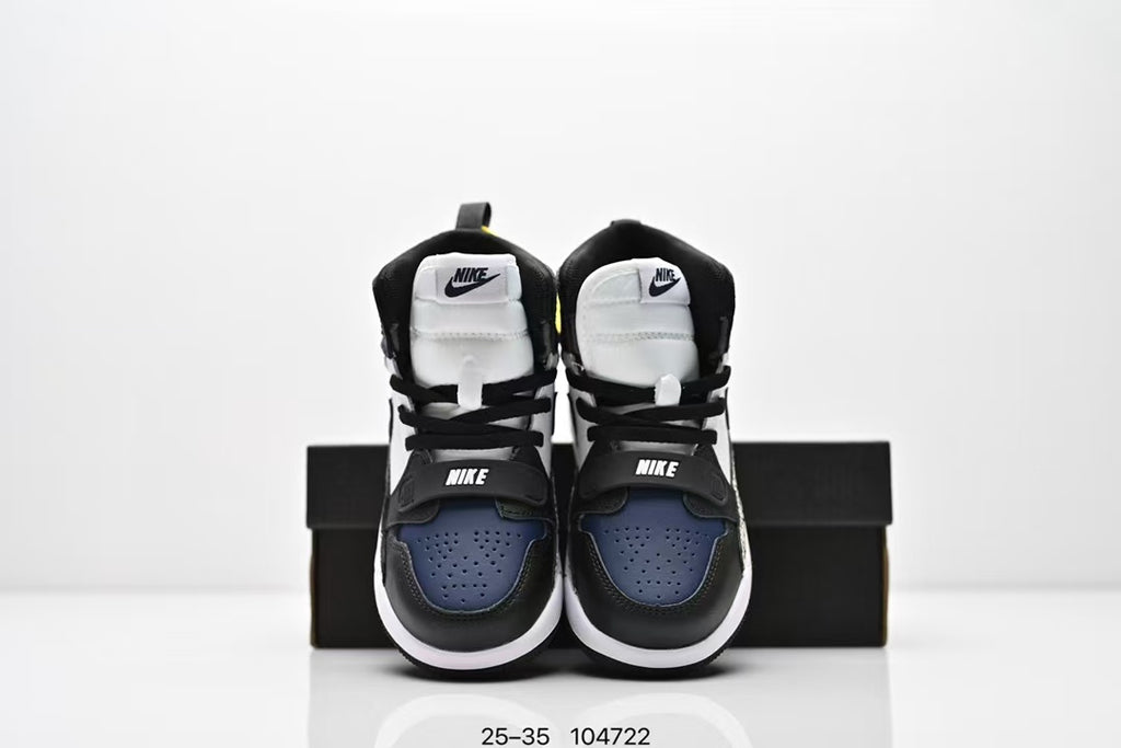Jordan 312 high top children's shoes full second layer leather" white, Navy"