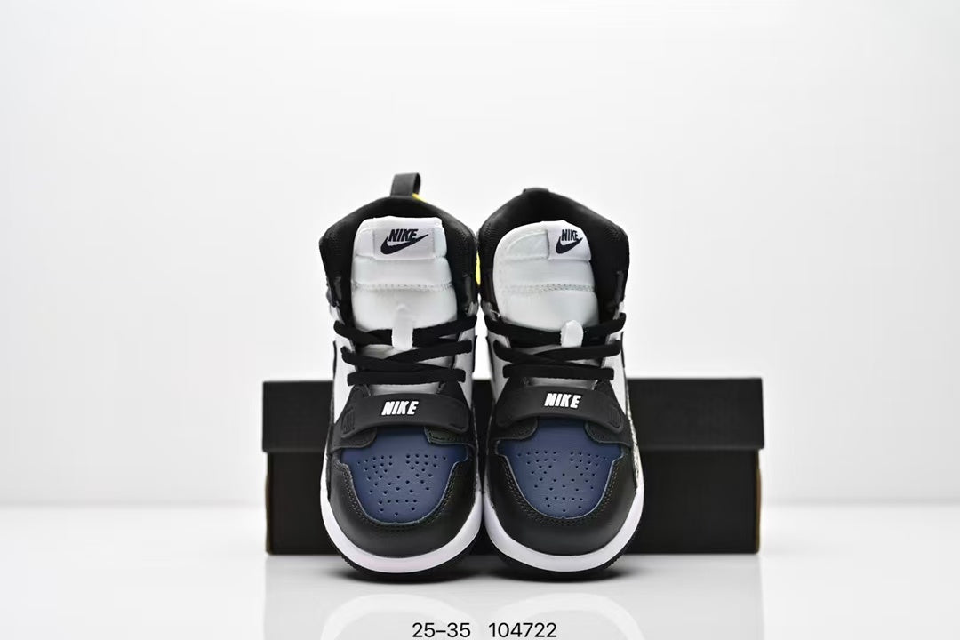 Jordan 312 high top children's shoes full second layer leather" white, Navy"