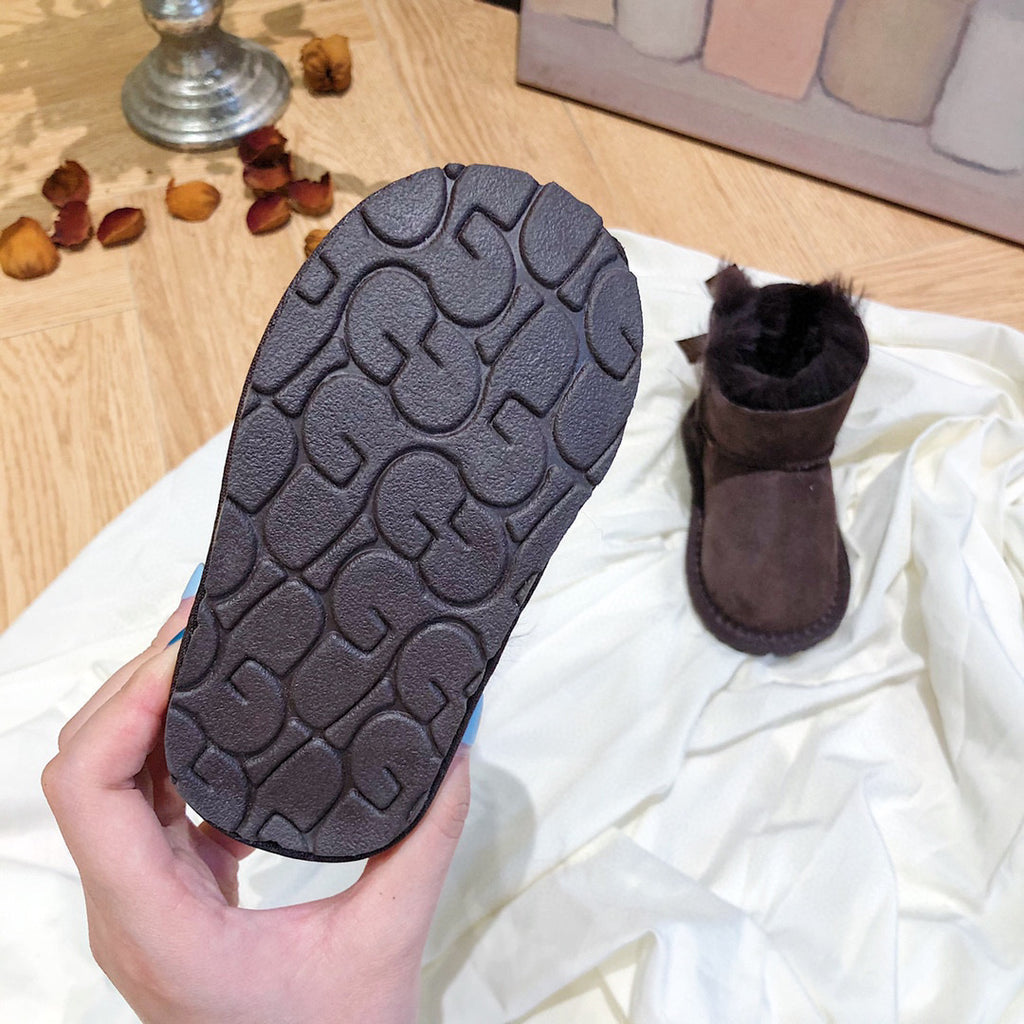 UGG bow wool integrated toddler shoes snow boots" dark brown"