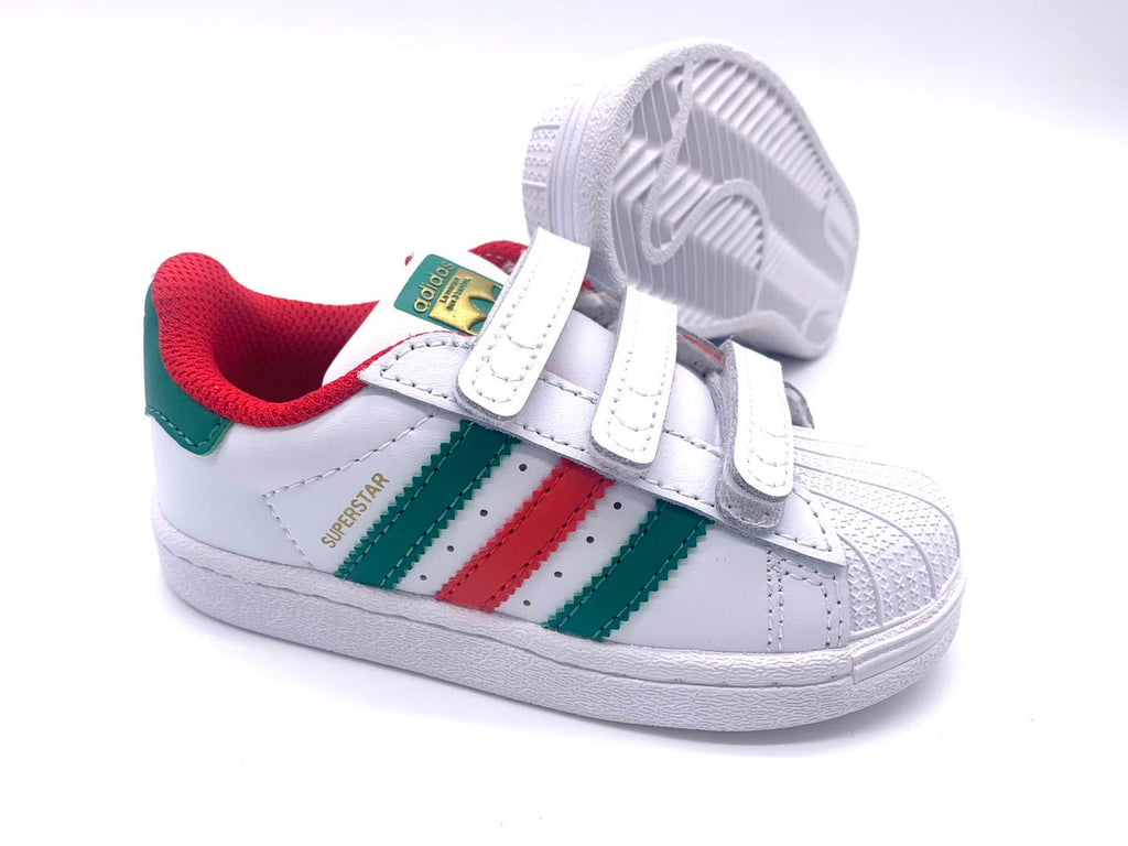 Adidas classic shell toe children's shoes" white, green, red"