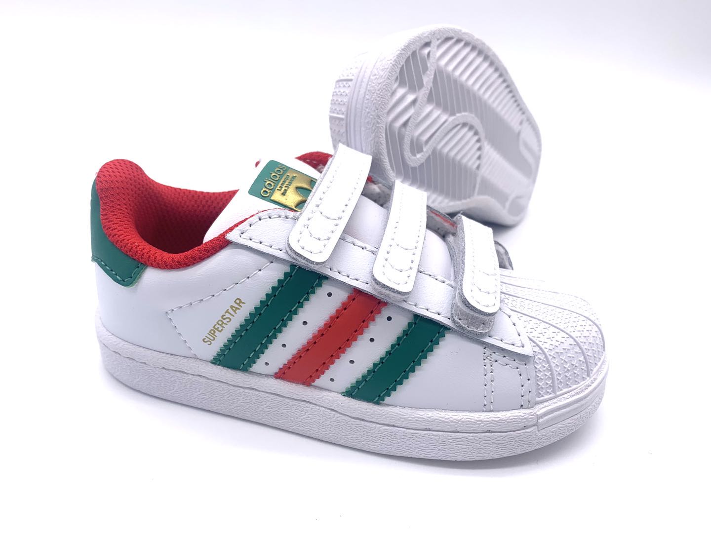 Adidas classic shell toe children's shoes" white, green, red"