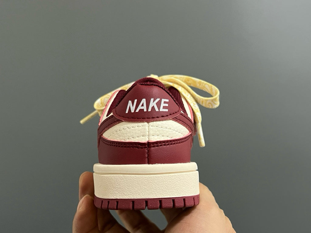 Qiaoyi new high and low top Velcro children's sneaker" cream, burgundy"