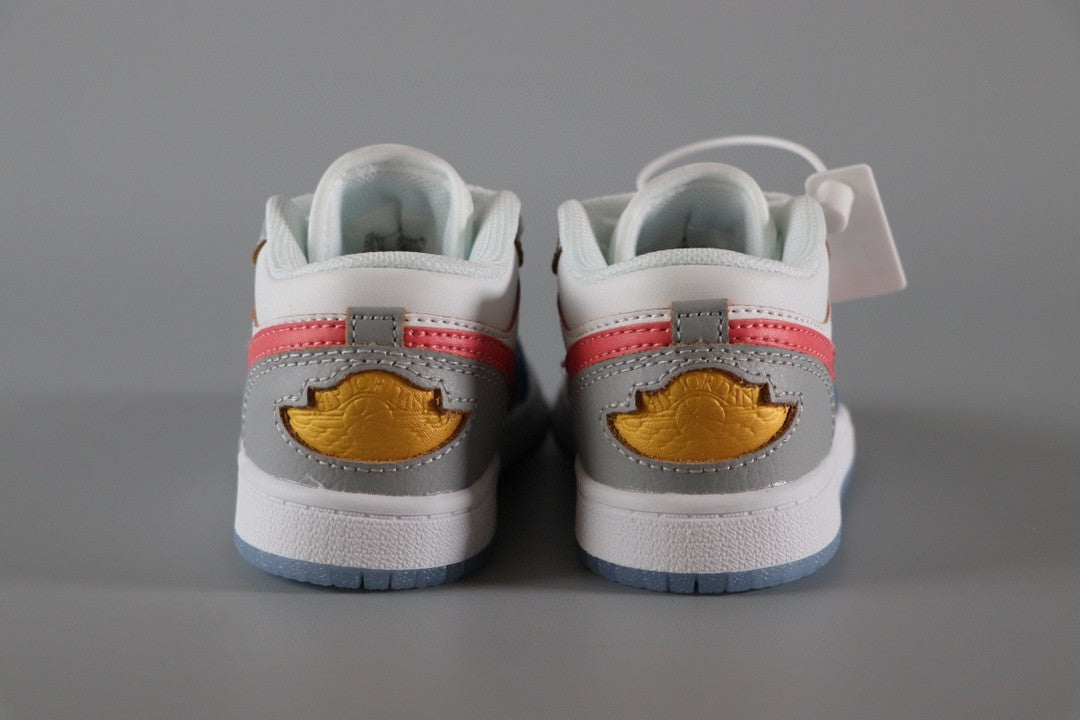 Jordan 1 Classic Kids Shoes" white, blue, gray"