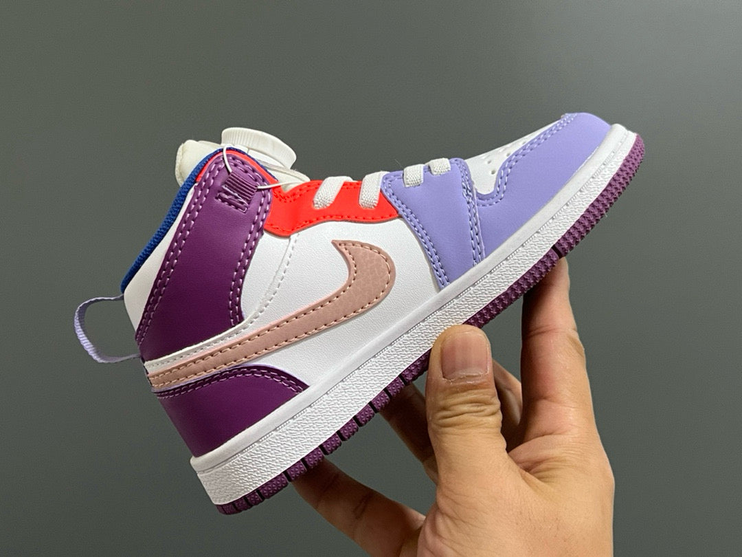 Joe 1 Zhongbang lock children's sports shoes" white, purple"
