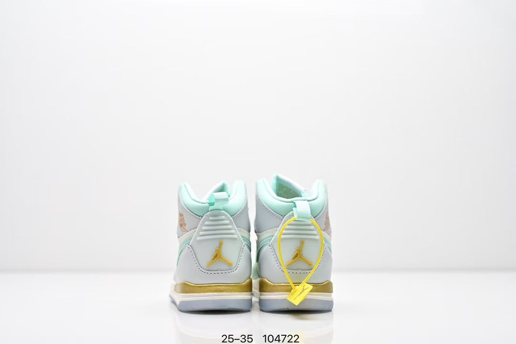 Jordan 312 high top children's shoes full second layer leather" white, light green, light blue"