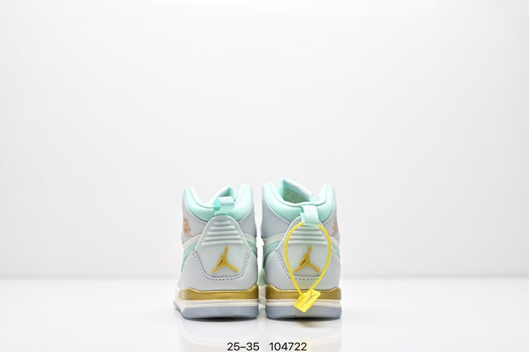 Jordan 312 high top children's shoes full second layer leather" white, light green, light blue"