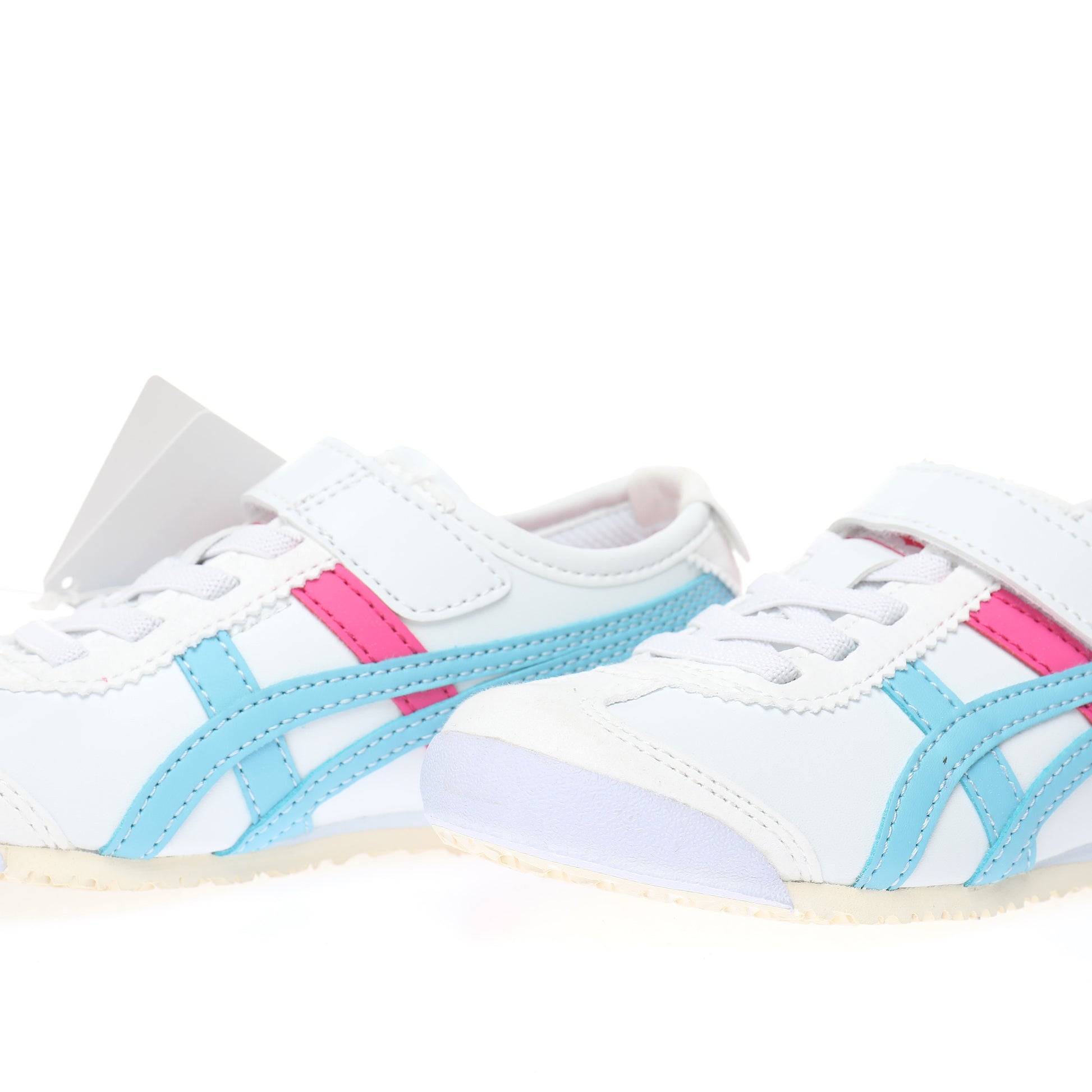 Asics Tiger" white with light blue and pink"