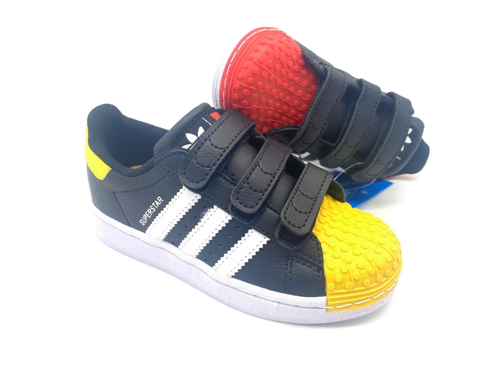 Adidas classic shell toe children's shoes" black, red, yellow"