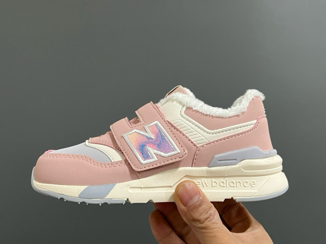 NB997 Velvet Velcro Children's Shoes" cream, pink"