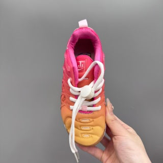 Nike AIR MAX plus full-length air cushion"  warm yellow , pink , & light orange"