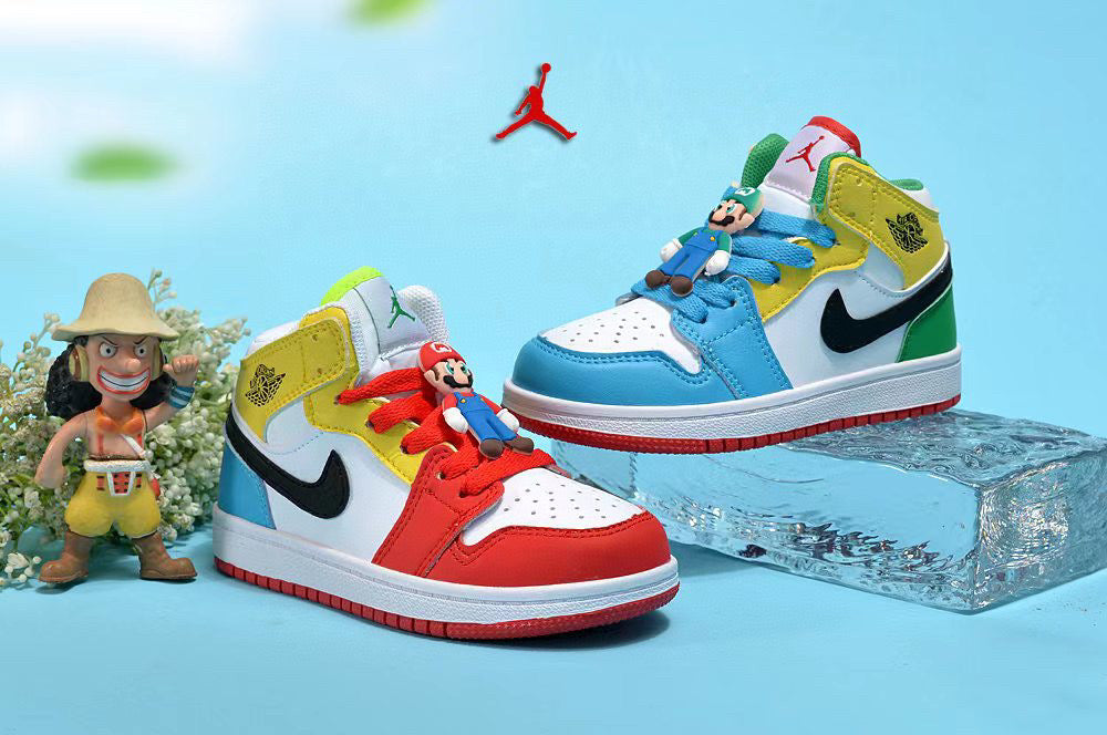 Jordan cartoon doll version children's shoes" sky blue, yellow, green"