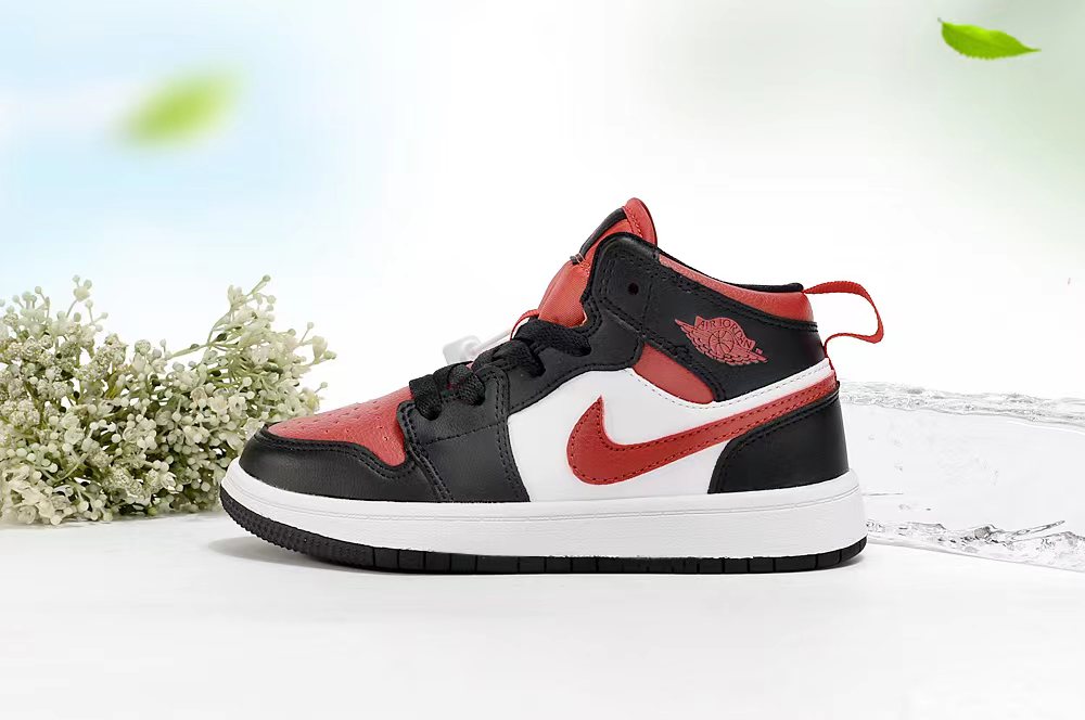 Jordan AJ1 children's shoes" black, white, red"