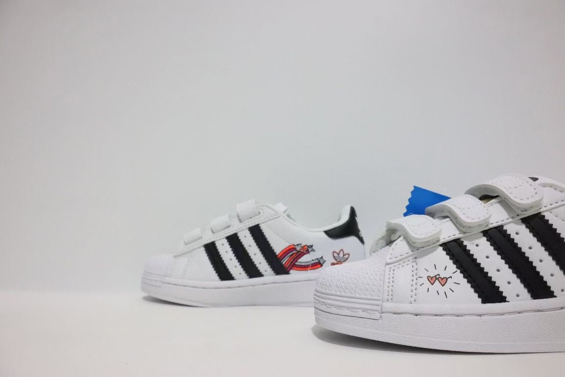 Shell toe two-layer cartoon children's shoes" white, black"