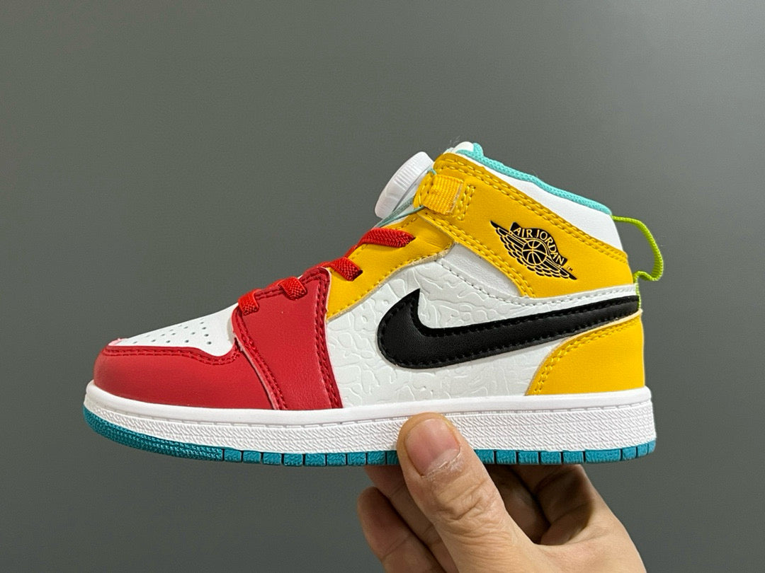 Qiaoyi mid-cut buckle children's shoes" white, red, yellow, blue, green"