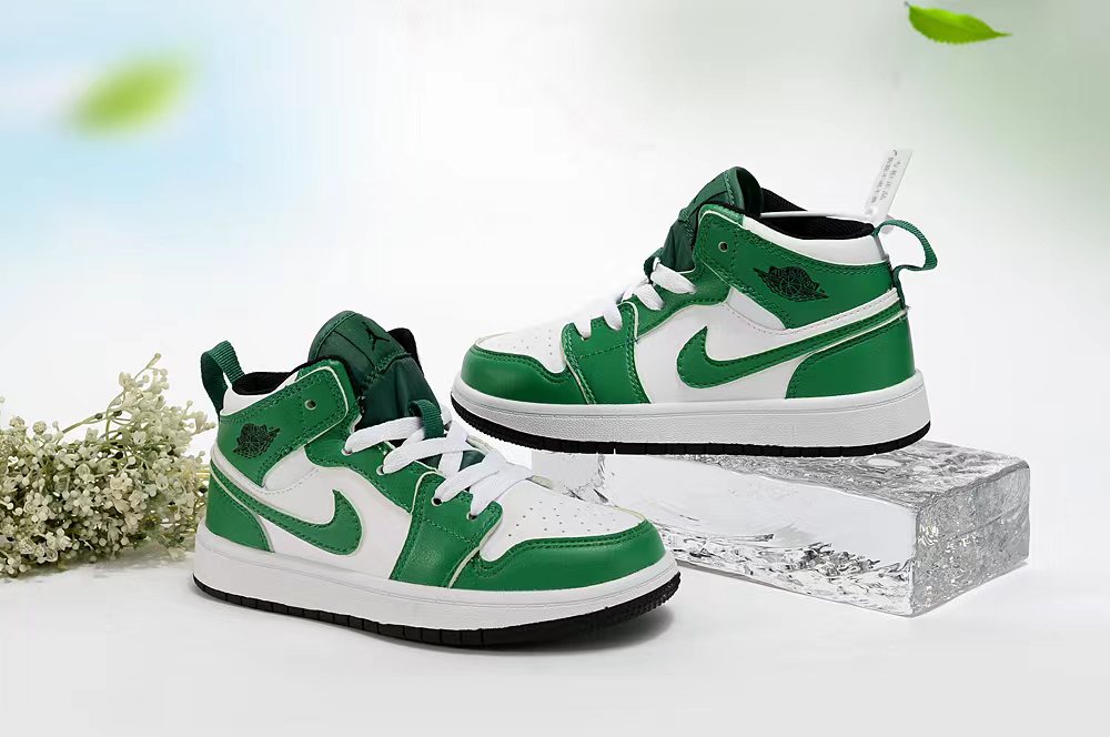 Jordan AJ1 children's shoes" white, black, green"
