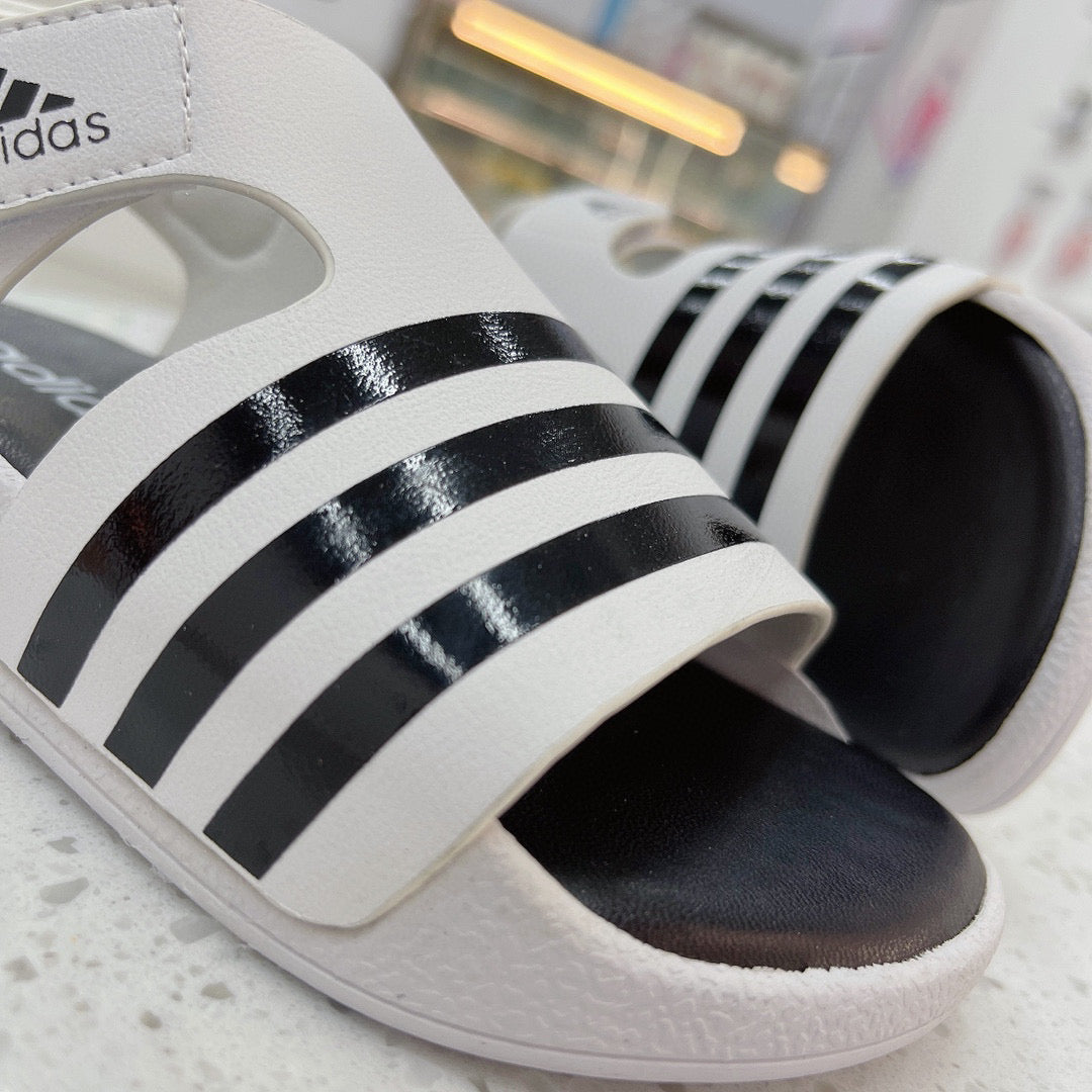 Adidas clover new sandals" white, & black"