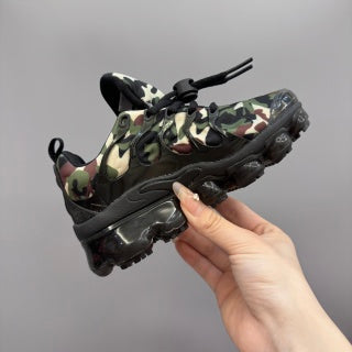 Nike AIR MAX plus full-length air cushion"A mix of greens ( olive and darker green), browns (light and dark), and beige/cream colors)