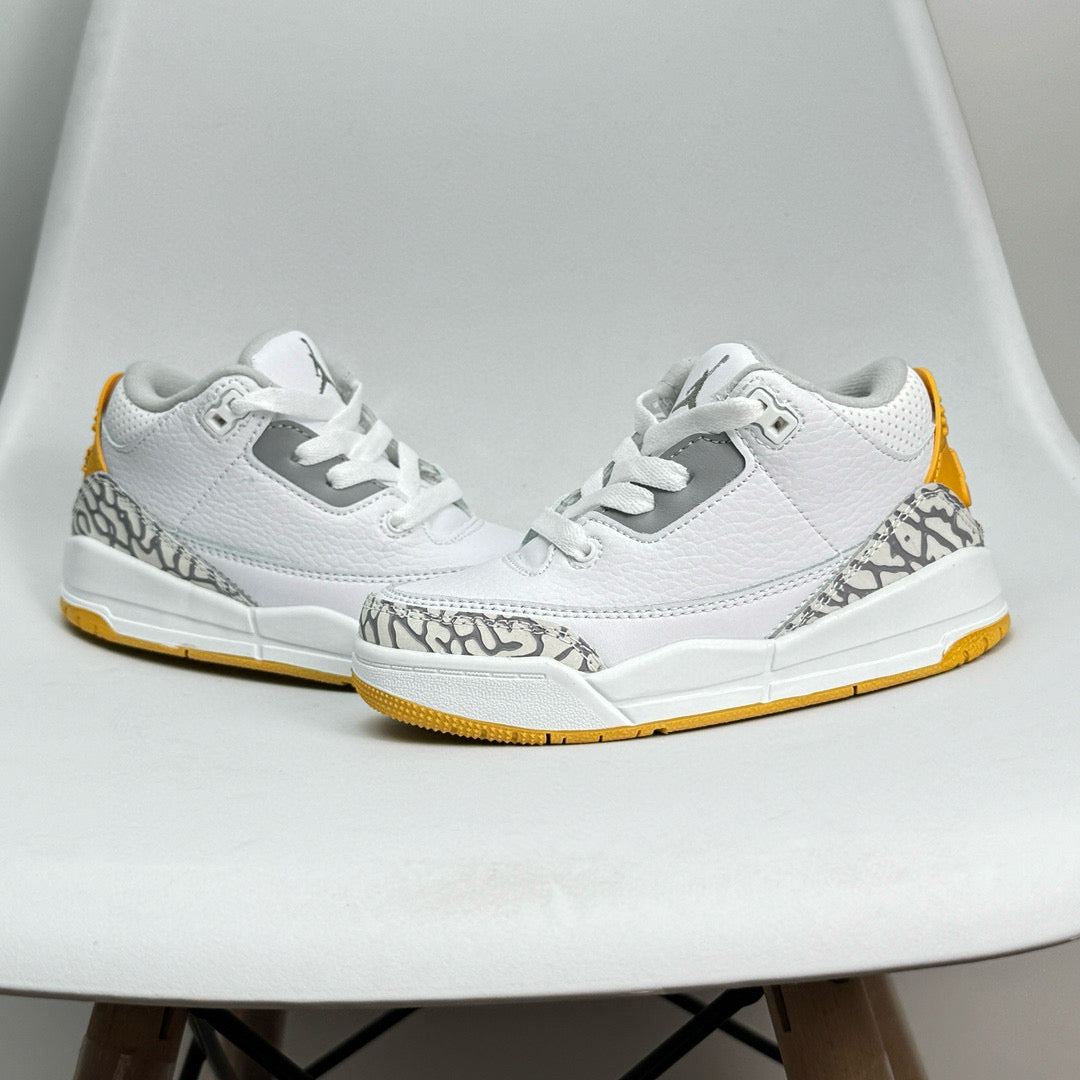 Jordan 3 children's shoes" white , gray, golden yellow"