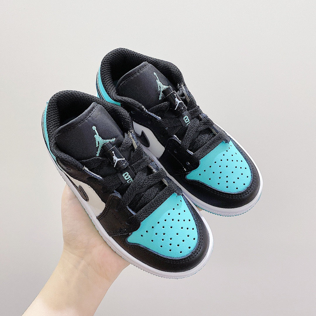 Joe 1 low-top elastic buckle parent-child shoes" white, Turquoise "