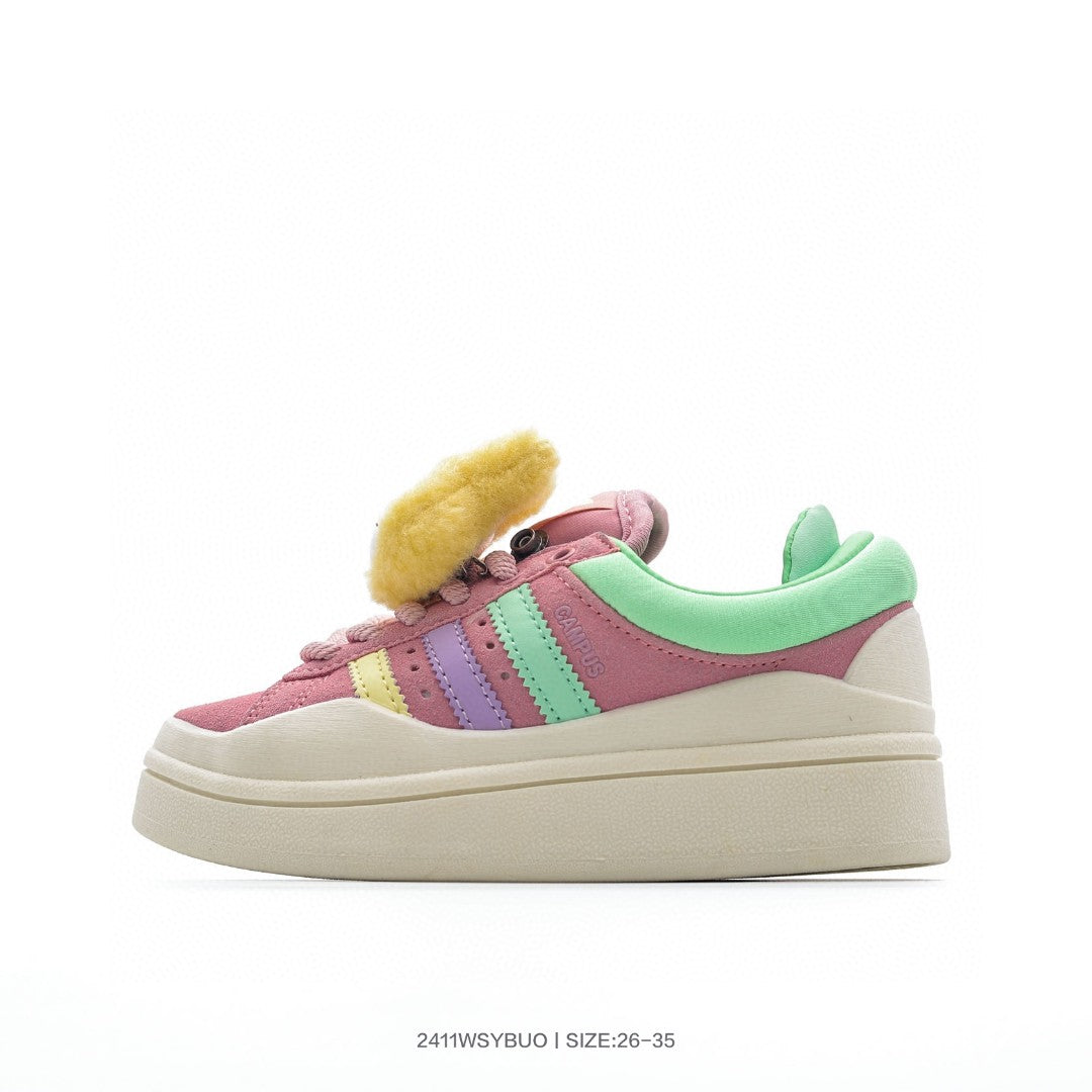 Bad Bunny x Adidas Originals Forum Low Bad Bunny" light blue/mint green, purple, and light yellow"