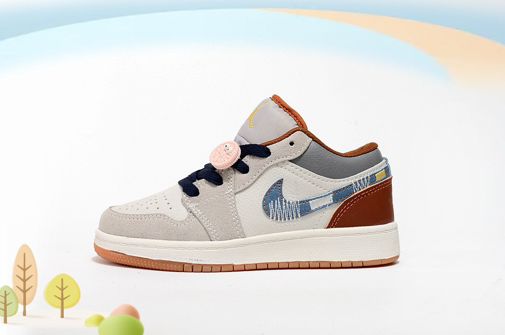 Jordan low-top first generation cartoon children's shoes" white, cream, blue"