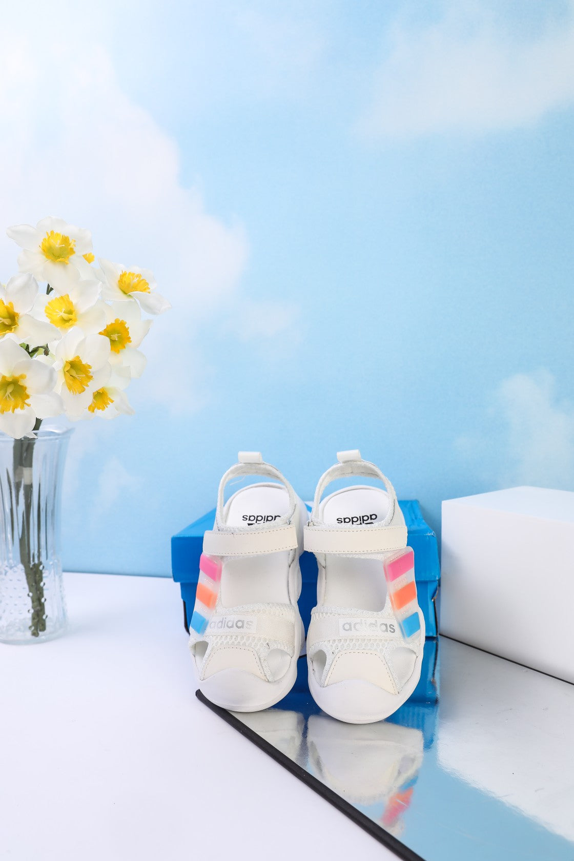 Adidas closed toe sandals" white"