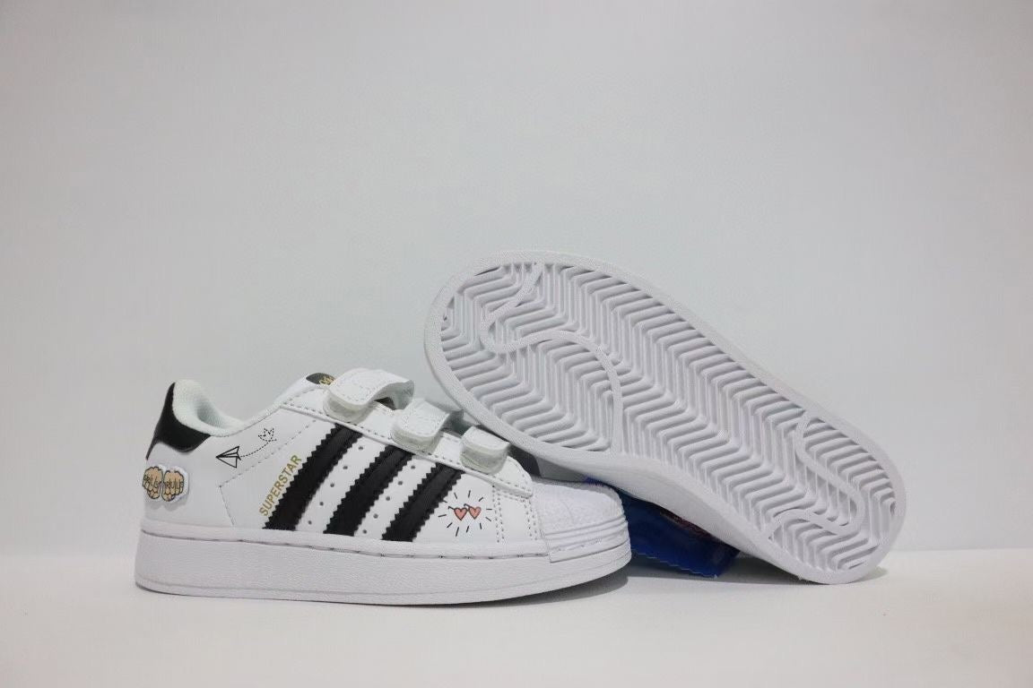 Shell toe two-layer cartoon children's shoes" white, black"